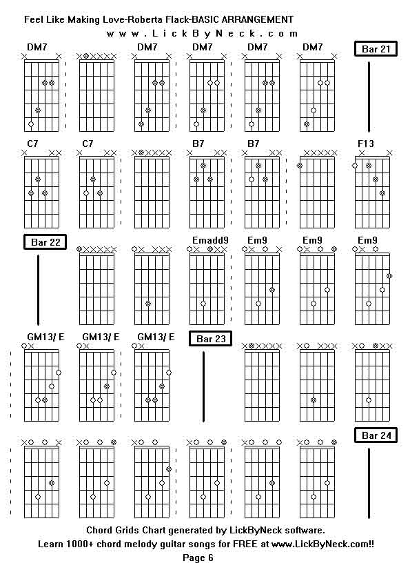 Chord Grids Chart of chord melody fingerstyle guitar song-Feel Like Making Love-Roberta Flack-BASIC ARRANGEMENT,generated by LickByNeck software.